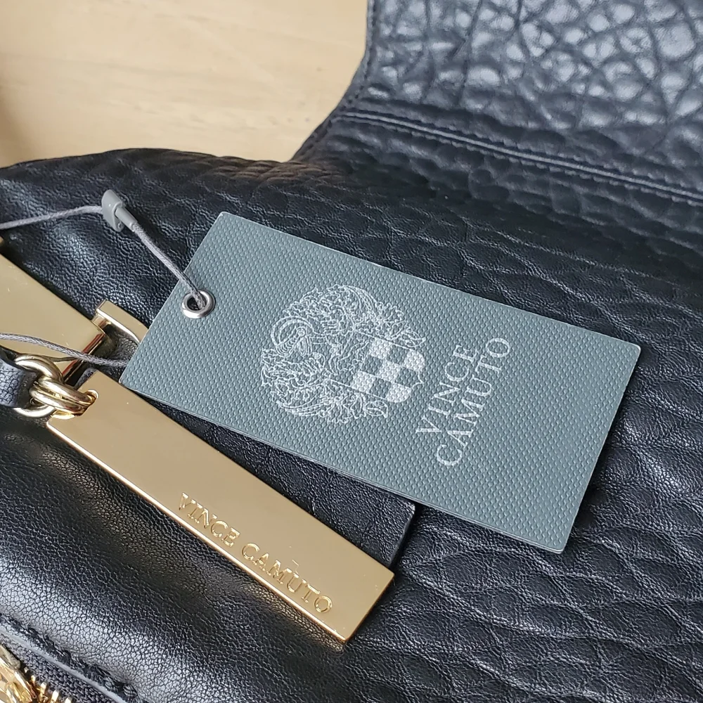 NEW Vince Camuto Genuine Pebble Leather "Riley" Tote Crossbody Bag Purse Black - Picture 11 of 16